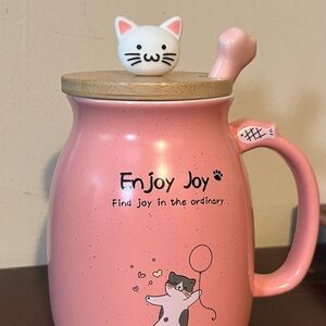 Pink Cat Mug with Whimsical Lid